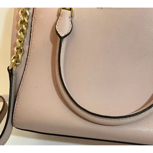 Authentic Michael Kors small pink leather purse satchel crossbody bag chain